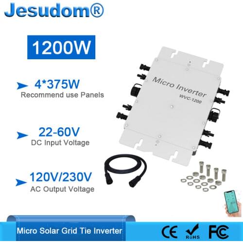 1200W Micro Grid Tie Inverter Max. PV 4*375W Pure Sine Wave Output Input DC22-50V to AC180-260V Waterproof IP67 Solar Converter