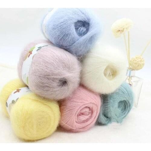 50 G/ball Best Quality Pure Wool & Mohair Yarn Soft Long Worsted Thread for Hand Knitting Scarf Cape Vest Fluffy Mohair Yarn