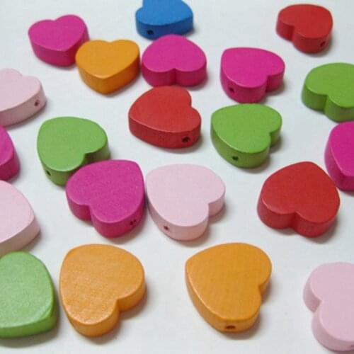 80 Mixed Bright Candy Color 16X18mm Heart Wood Beads~Wooden beads