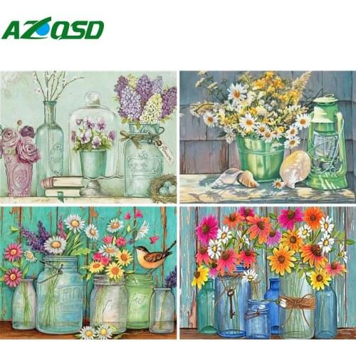 AZQSD Diamond Painting Daisy Bottle Cross Stitch Full Drill Handmade Rhinestone Diamond Embroidery Flower Mosaic Home Decor Gift