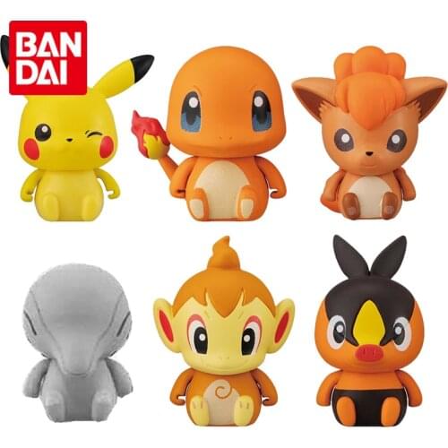 Bandai Genuine Gacha Pokemon Small Collectible Doll Pikachu Vulpix Charmander Chimchar Elf Action Figure Model Toy