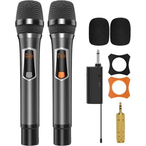 UHF Wireless Microphone Rechargeable Lithium Battery Professional Dynamic Handheld Karaoke Mic with Receiver