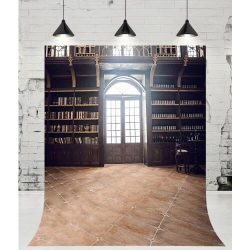 VinylBDS European Style Room Decorated Photography Backdrops Wooden Cabinet Books and Wine Photo Studio Background for Wedding