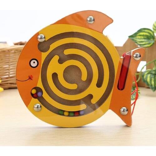 Kids Magnetic Maze Toy Mini Wooden Interactive Maze Pen Driving Beads Maze Puzzle Board Game Eduactional Toys for Toddlers Baby