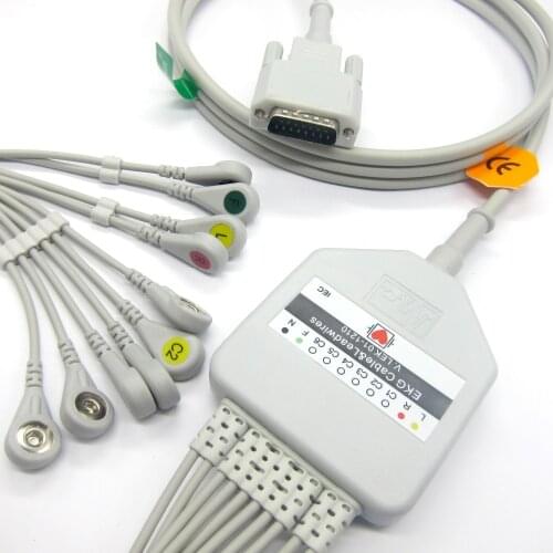 Nihon Kohden electrocardiograph EKG cable with 10 leadwires snap electorde