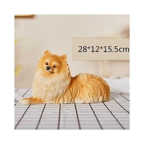 Pomeranian Statue Simulation Animal Cute Puppy Dog Figurine Resin Craftwork Home Decoration Accessories