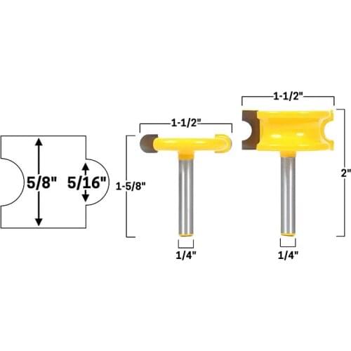 2pcs 1/4" Shank Flute and Bead Router Bit Arc Woodwork T-Shaped Tenon Bits Slotting Router Bit Set Milling Cutter for Wood 01003