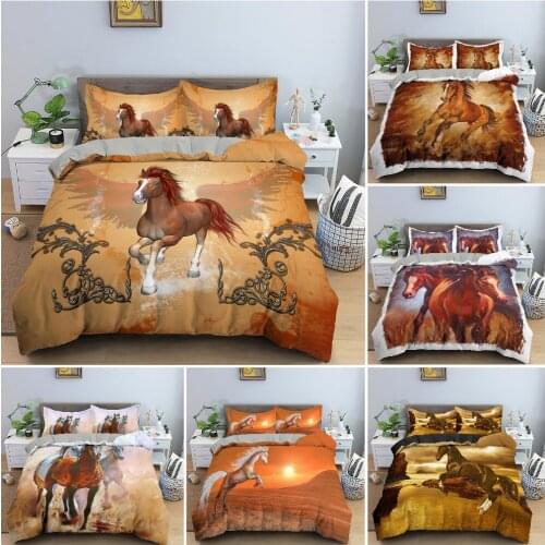 3D Animal Horse Pattern Bedding Set Quilt Cover King Queen Twin Size Duvet Cover Bedclothes With Pillowcase Bedroom Decor 2/3PCS
