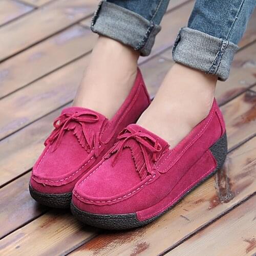 Summer Flat Shoes Women Platform Shoes Ladies Flats Leather Tassel Creepers Slip On Loafers Pink Casual Shoes Red Zapatos Mujer