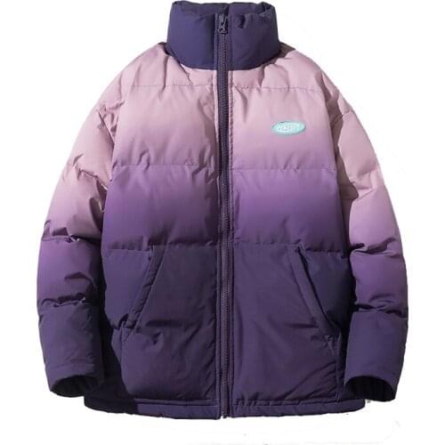 Men Winter Jackets And Coats Stand Collar Harajuku Gradient Color Cotton Padded Mens Parka Outwear