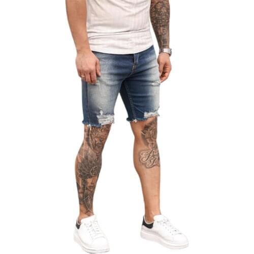 Men Jeans Solid Color Shorts with Pocket Casual Denim Cloth Breeches Dark Blue/ Blue/ Black