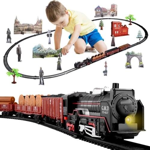 New electric train toy set automobile railway and track steam locomotive engine die-casting model educational game childrens t