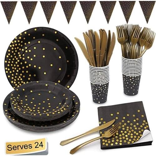 Disposable Paper Party Tableware Supplies -for Rainbow Birthday Party, Wedding - Serves 24