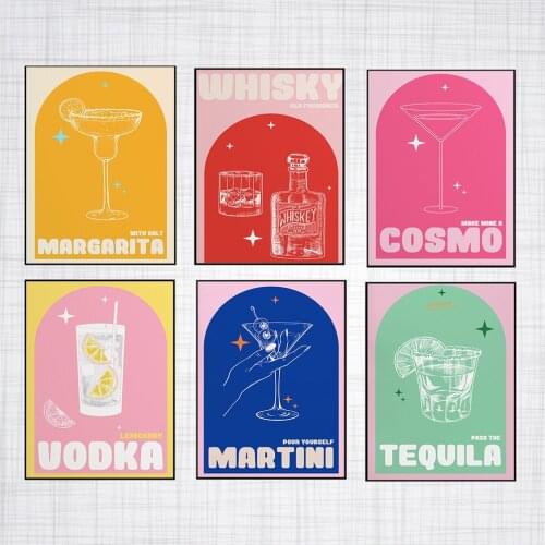 Nordic Poster Retro Cocktails Canvas Painting Vintage Art Print Minimalism Modern Picture For Kitchen On The Wall Home Decor