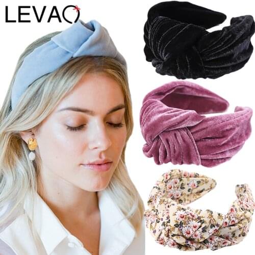 LEVAO Gold Velvet Wide Side Hairband Knotted Headband Bezel Turban Women Vintage Lady Girls Hair Accessories Headwear Head Hoop