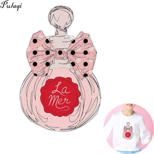 Pulaqi Pink Perfume Thermal Iron On Transfers Stickers for Girl Woman Heat Transfer For Clothing Patches Vinyl Stripe DIY Decor