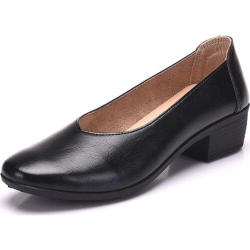 SNURULAN 2018 Spring Autumn Womens Pumps Fashion Women med Heel Shoes Woman Slip On Casual ShoesE614