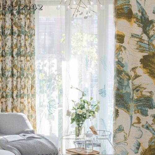 Modern Simple Curtains Natural Printing Finished Custom Shading Curtains for Living Dining Room Bedroom