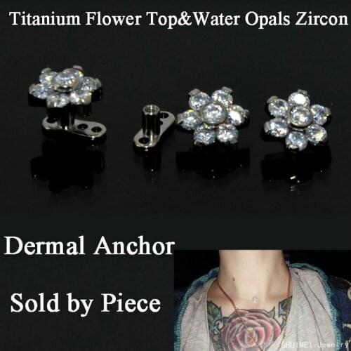 Titanium Internally Thread Dermal Anchor Flower Top Water Opals Crystal Zircon Skin Diver Dermal Piercing Micro Hide In Jewelry