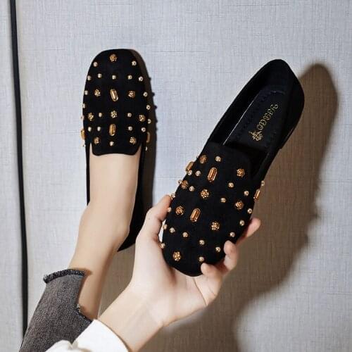 Meotina Loafers Shoes Women Natural Genuine Flats Round Toe Dress Shoes Metal Decoration Female Footwear Beige