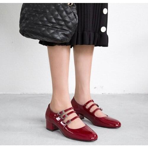 Summer Women Shoes Spring Office Buckle Round Toe Chunky Block Mid Heels Party Office Womens Low Heel Dress Ladies Shoes