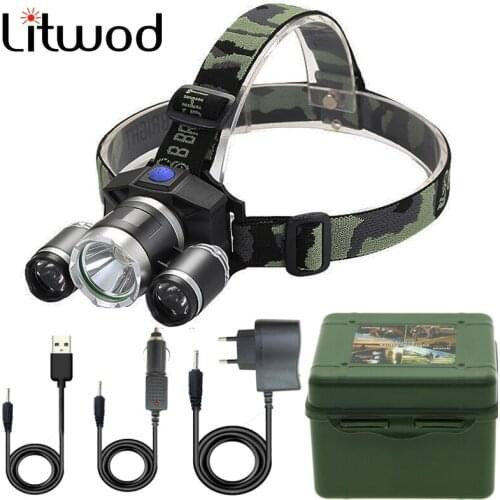 Built-in Battery Rechargeable 3 LED Headlamp Waterproof Headlight Head Lamp Flashlight Bulbs Litwod Q5 Lithium Ion 4 Modes 5w