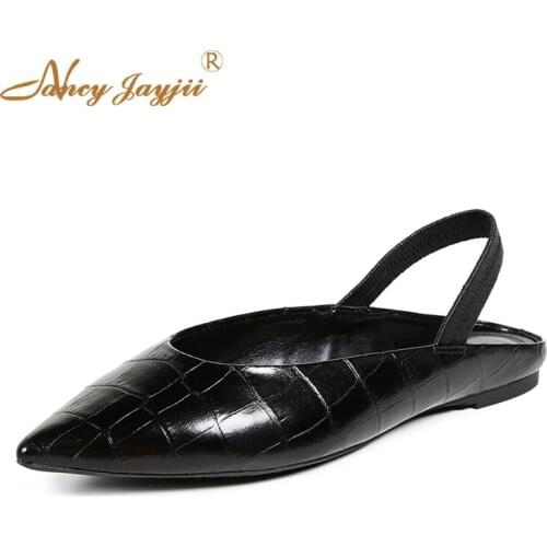 Black Stone Pattern Elasticised Slingback Strap Flats Pointed Toe Casual Shoes For Womens Ladies Footwear Office Comfort Size 14