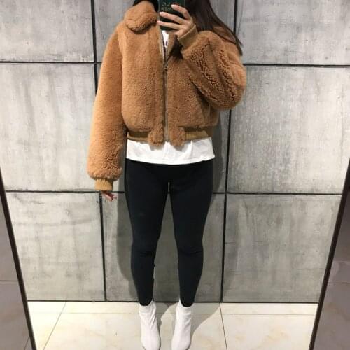 Lamb leather ladies suede fur shearling jacket