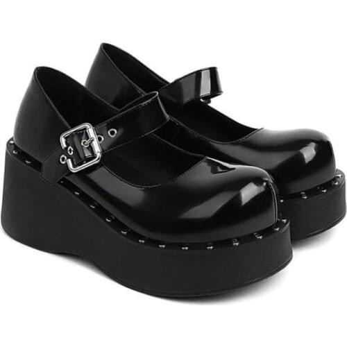British Style Wedges Shoes Women 2021 New Autumn Retro Mary Janes One Button Thick Soled Platform Japanese Jk Uniform Shoe