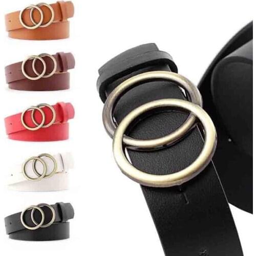 Double Ring Women Belt Fashion Waist Belt PU Leather Metal Buckle Heart Pin Belts For Ladies Leisure Dress Jeans Wild Waistband