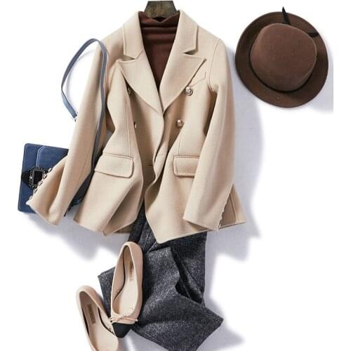 Coat Black Spring 200% Autumn Elegant Wool Jacket Korean Double Breasted Coats and Jackets Women Clothes B2060 KJ5086