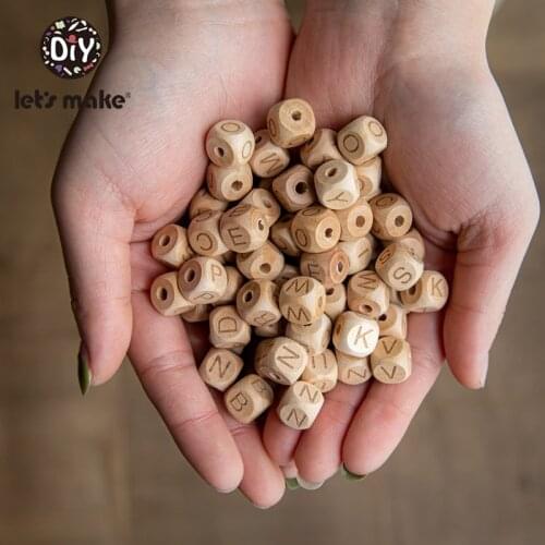 LetS Make 100Pc Diy Handmaking Wooden Beads Square Beech Wood Alphat English Letter Beads For Rattles Baby Toys Wooden Teether