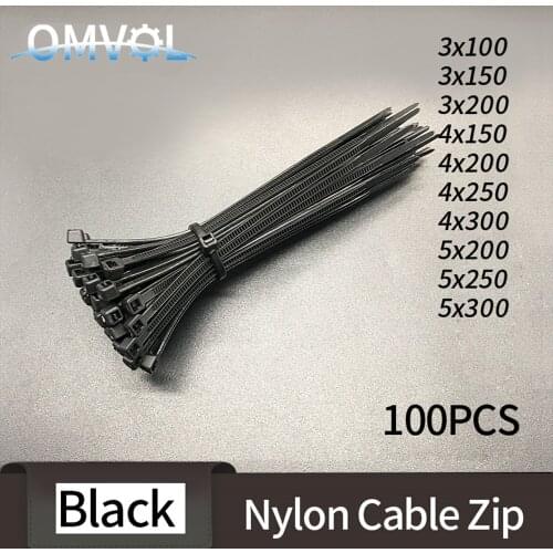 100PCS Self-Locking Plastic Nylon Wire Cable Zip Ties Black Cable WireTies Fasten Loop Cable Various Specifications