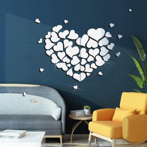 3D Heart Mirror Wall Stickers for Living Room Decoration Wall Decals Bedroom DIY Waterproof Acrylic Self Adhesive Mirror Sticker