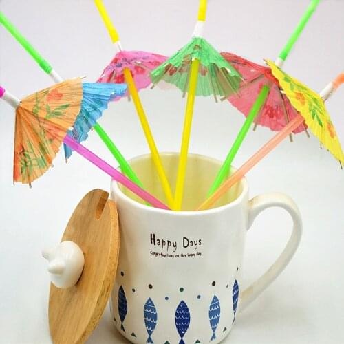 50pcs Umbrella Drinking Straws Parasol Cocktail Paper Straws Hawaiian Hula Beach Party Cocktail Straws Colorful Mixed Colors