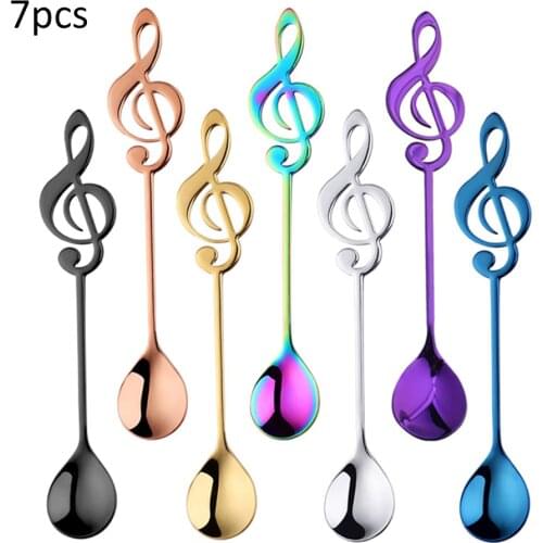 7pcs/ 4pcs Musical Note Coffee Spoons Stainless Steel Tea Stirring Spoons Set Sugar Ice Cream Mug Dessert Spoon Drink Tableware