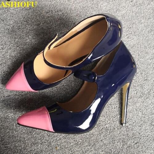 ASHIOFU Ladies High Heel Pumps Mary Janes Party Prom Dress Shoes Pink-toe Real Photos Evening Stiletto Fashion Pumps Court Shoes