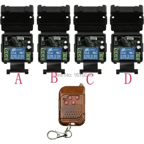 DC 12V 10A 1CH Wireless RF Remote Control Switch 1 Transmitter+ 4 Receiver For Access/door System lamp/ window/Garage Doors