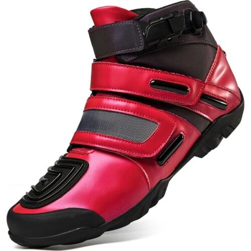 Red Motorcycle Boots Moto Motorbike Breathable Riding Protection Motorboats Motocross Touring Biker Shoes Casual Chopper Women