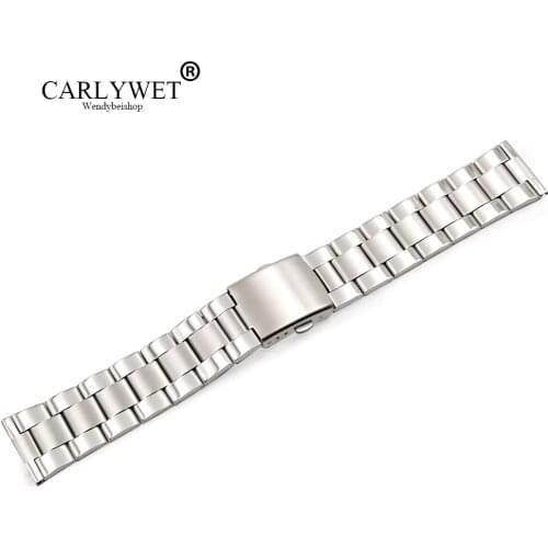 CARLYWET 22mm Silver Straight End Screw Links Deployment Stainless Steel Wrist Watch Bracelet For Rolex Omega Tudor Panerai Tag