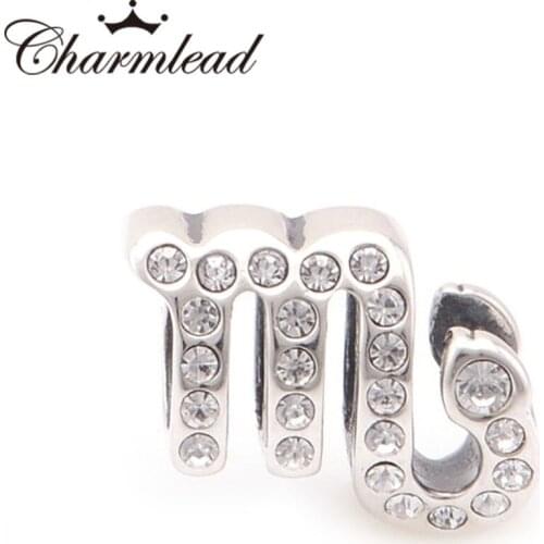 Charmlead 925 Sterling Silver Beads Scorpio Zodiac Charm with CZ Fits Bracelets Necklaces & Pendents