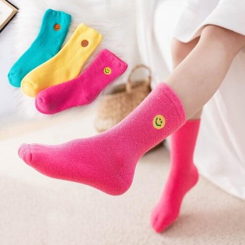 Kids Tube Socks Boys Girls Smiley Face Cartoons Warm Thick Fluffy Loop Childrens Sock 2021 Autumn Winter New Korean Style