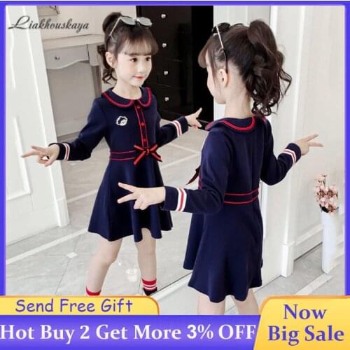 ChildrenS Dress Autumn European And American Style Cartoon Long-Sleeved Dress Girl Lapel Bow Dress Princess Party Evening Dress
