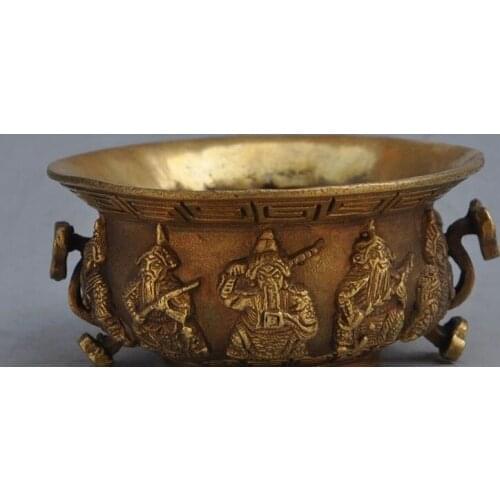 Marked Chinese brass copper guardian god ruyi pot bowl bottle cup lucky statue