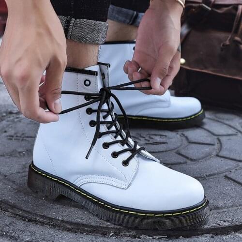Classic Genuine Leather Ankle Height Increasing Shoes Waterproof Nonslip Martins Motorcycle