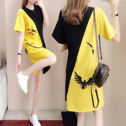 Summer Dress O-neck Casual Loose Short-sleeved Dress Women Letter Temperament Vestidos Summer Fashion Street Womens 2020 Q62