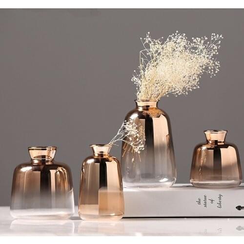 Nordic Electroplated Gradient Glass Small Vase Living Room Flower Arrangement Office Ornaments Home Decoration Furnishings