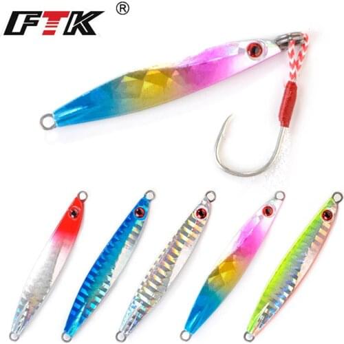FTK 20/30/40g Slow Sinking Hard Metal Jigging Fishing Lure 6.7-8.8cm 3D Eyes Micro Jig Sea Boat Fishing Bait With Assist Hook