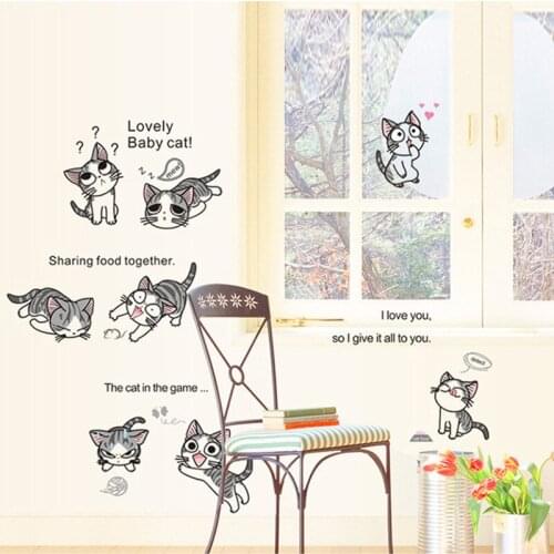 Lovely playing cats animals wall stickers for kids room home decoration decals kitten printing mural art cartoon diy poster