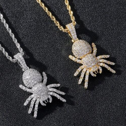 Hip Hop Jewelry Spider Pendant Necklace Copper Micro Pave Cubic Zirconia Men and Women Trendy Animal pendant